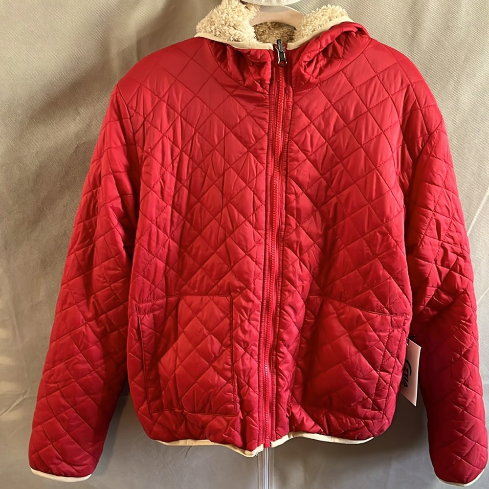 Zyia Active Reversible Hooded Jacket, Women’s XXL NWT, Red Quilted Pockets
